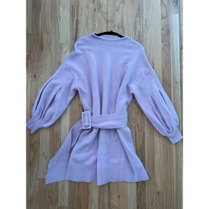 Snidel Lavender Fox Hair Blend Belted Puff Sleeve Knit Mini Dress Size Medium